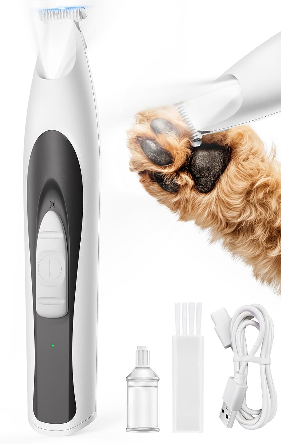 oneisall Low-Noise Dog Paw Trimmer with LED Light – Essentials for Dogs - White