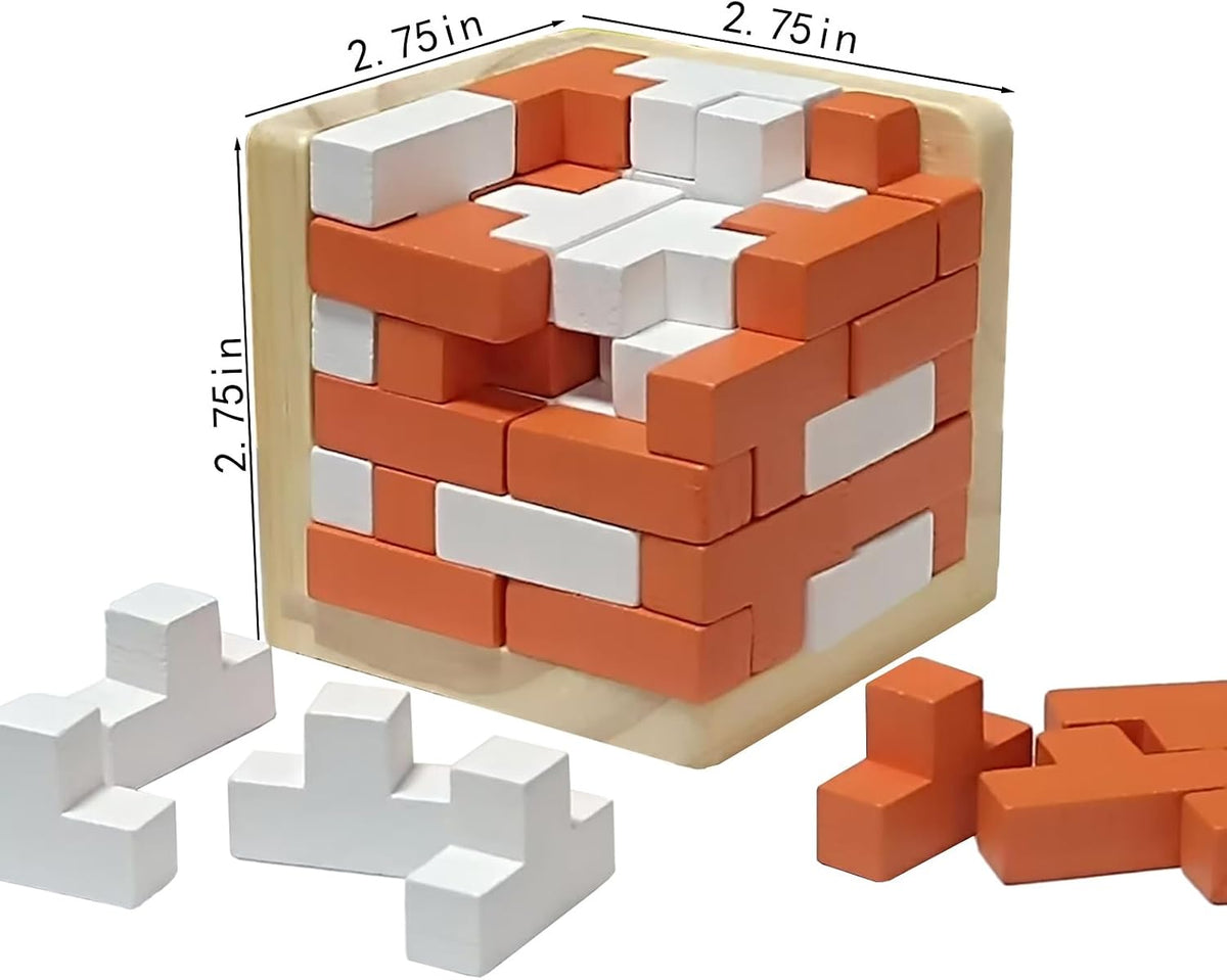 Wooden Brain Teaser Puzzles Cube Stocking Stuffers Wooden Puzzles - Orange and White - image 2