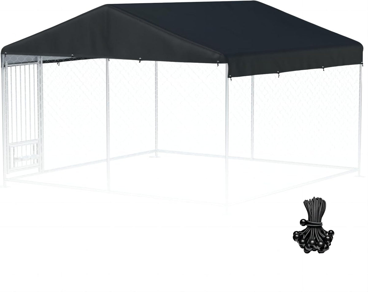 5x10 FT Dog Kennel Cover 900D Waterproof UV Outdoor Roof Replacement - Black / 10'L x 10'W