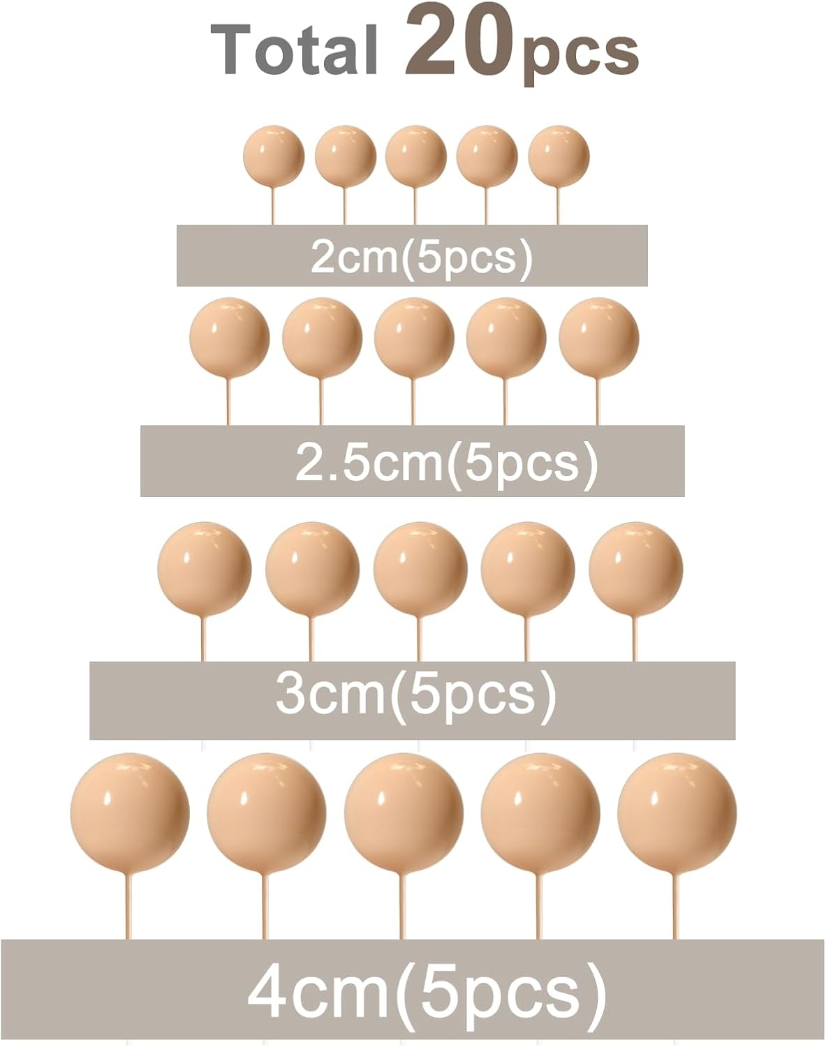 ASTARON 20 Pcs Gold Balls Cake Topper Decorations for Birthday Cake - Cream Brown - image 2