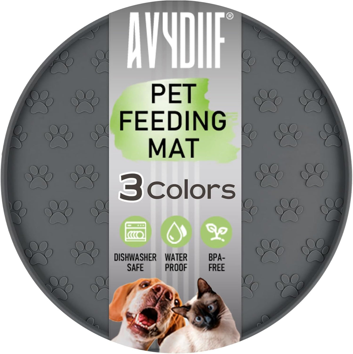 Pet Feeding Mat, Waterproof Anti-Slip Placemats for Dog Cat Bowl Silicone Pet Food Mat, Raised Edge - 1 Grey / 10.9"L x 10.9"W