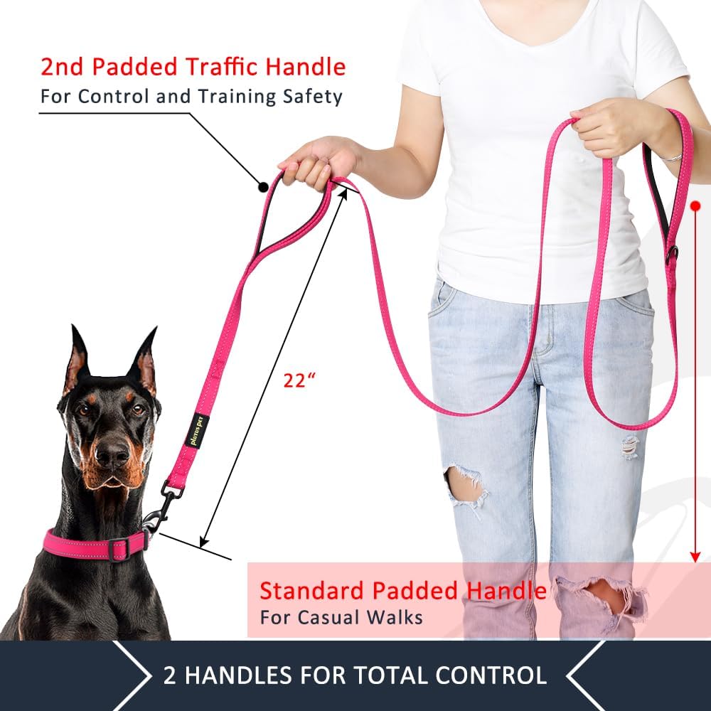 Plutus Pet Double Handle Dog Leash, for Medium Large Dogs - 6 FT / Pink - image 2