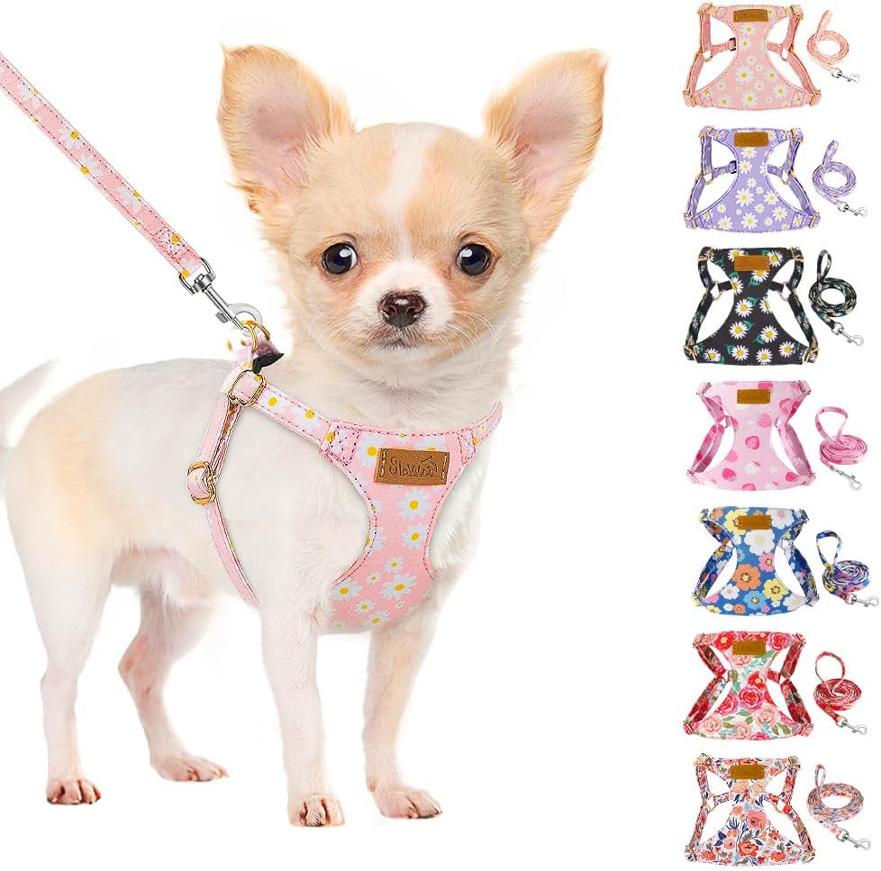 SlowTon No Pull Dog Harness with Leash for Small Medium Dogs - Small(11-17.5lb) / Pink Daisy