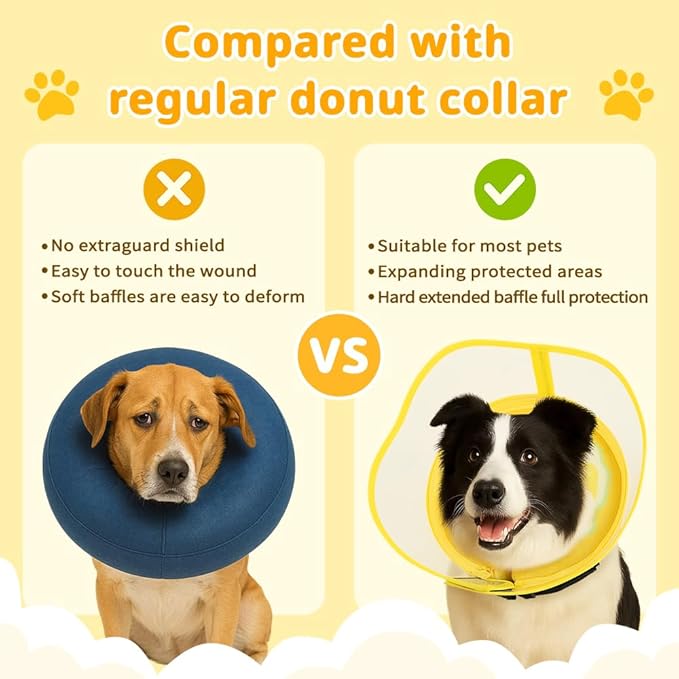 Soft Dog Cone Collar, Inflatable Donut Cones Alternative After Surgery for Large/Medium/Small Dogs to Stop Licking, Elizabethan Neck Ecollars of Shame with Anti-Lick Shield, XL Comfy Pillow Recovery