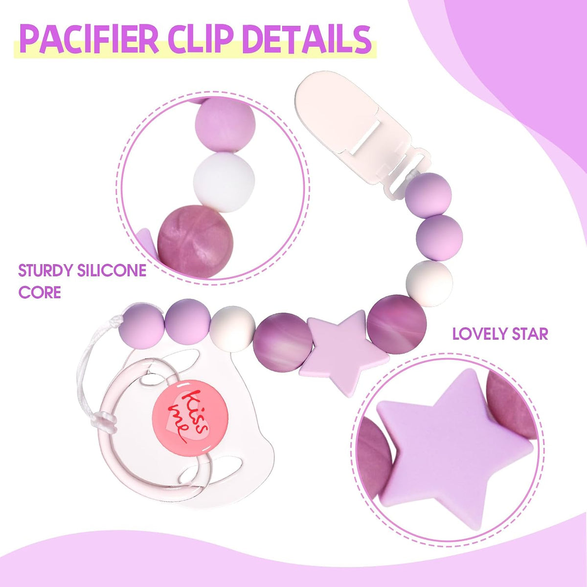 Aori Pacifier Clips for Rebron Baby Dolls Pacifier Holders Silicone - Purple - image 3