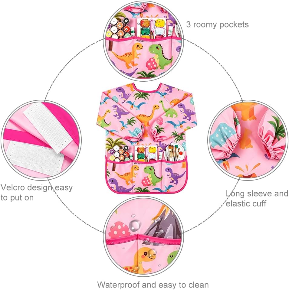 KUUQA Waterproof Children Art Smock Kids Art Aprons – Fun for Kids & Family - Dark Blue+pink / 2 - image 3