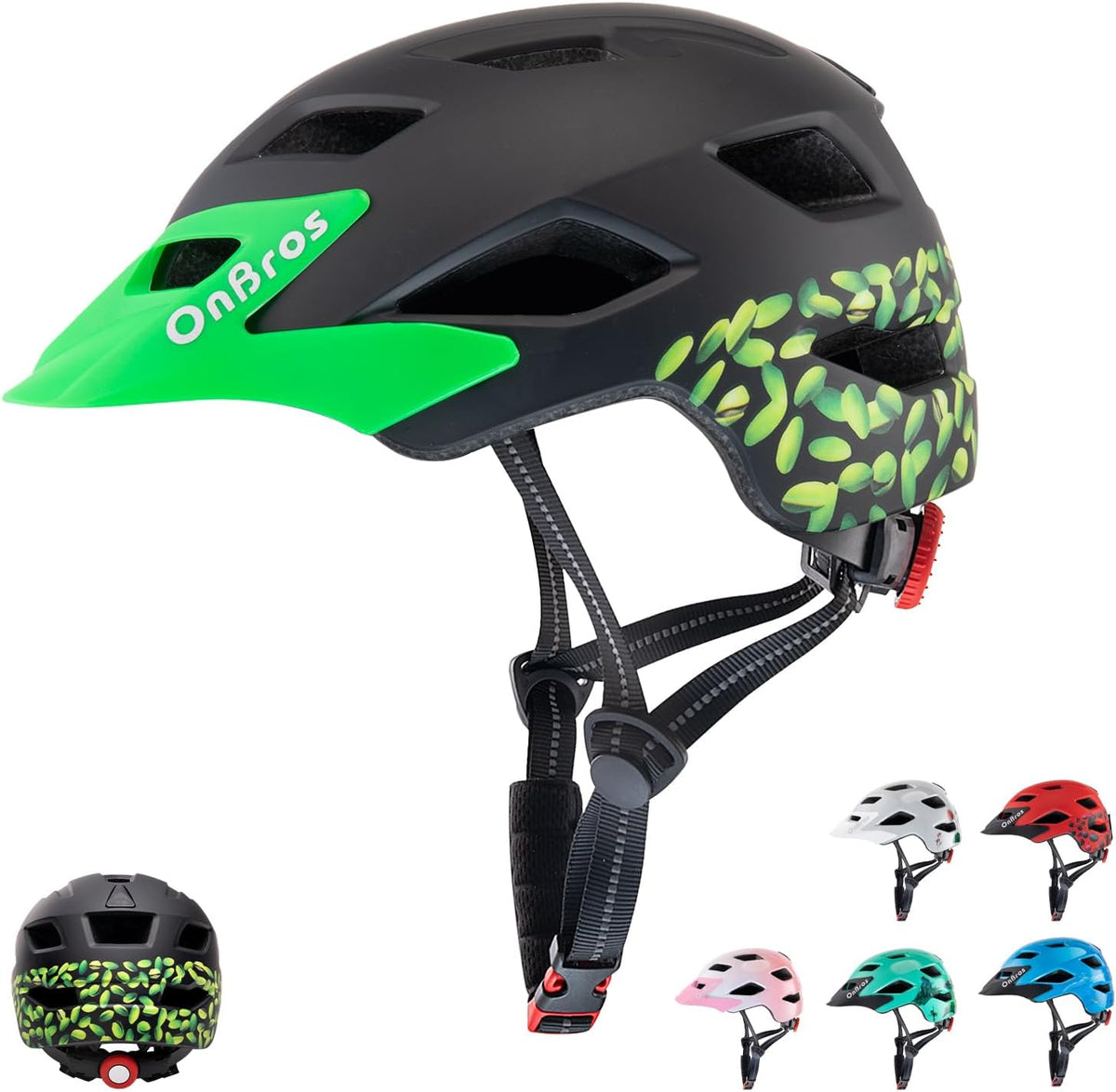 OnBros Kids Bike Helmet Boys Girls Youth Visor Adjustable 50-57CM – Fun for Kids & Family - B-Black Pistachio [NEW]