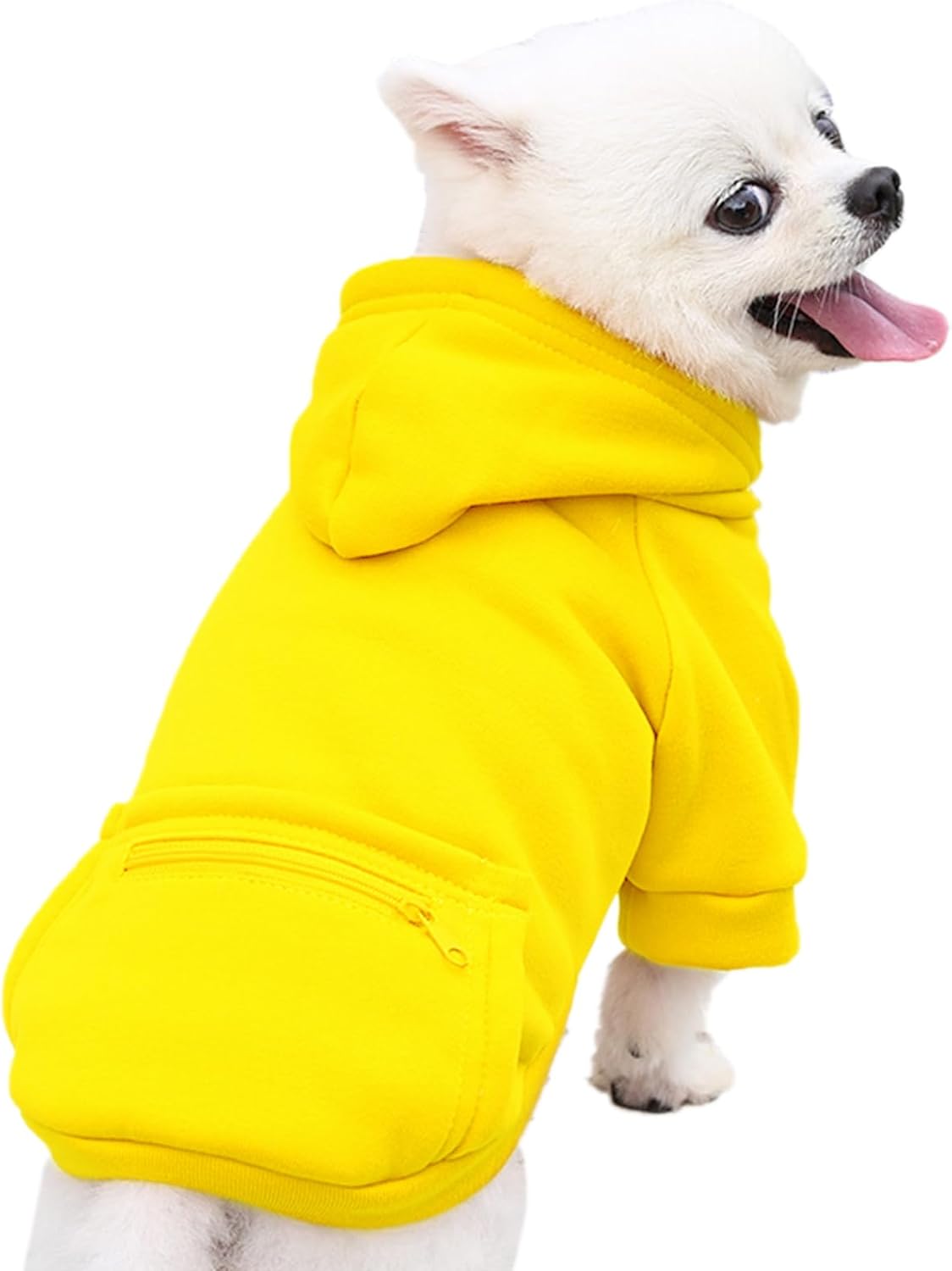 Solid color woolen winter dog hoodie with zipper pockets for small dogs - view 2