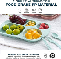 12 Inch Divided Plates4 PCS - Reusable Unbreakable Wheat Straw Plates, Dinnerware Lunch Tray Plates Tableware for Kitchen, Picky Eaters, Campers and Portion Control (Blush)
