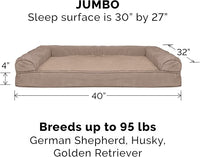Furhaven Cooling Gel Dog Bed for Large Dogs w/ Removable Bolsters & Washable Cover, For Dogs Up to 95 lbs - Plush & Suede Sofa - Almondine, Jumbo/XL