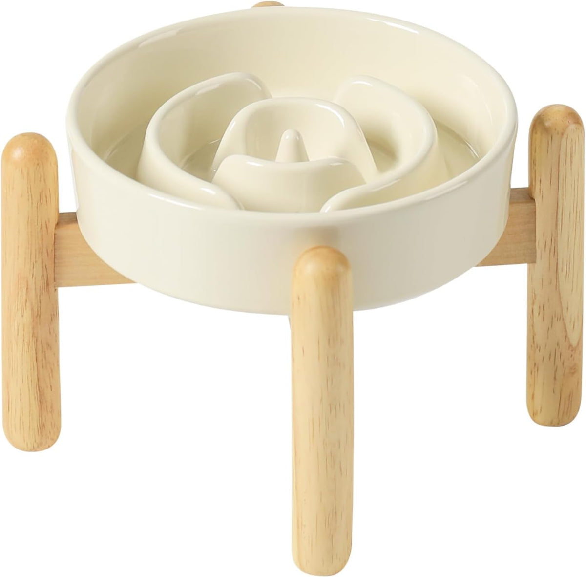 Ceramic Slow Feeder Dog Bowls - Light Yellow / 6.1inch-A+Stand