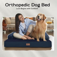 Orthopedic Large Dog Bed Washable: Orthopedic Dog beds for XXXLarge Size Dogs, Waterproof Washable Cover with Egg Foam Removable Bolster, Navy Blue Pet Beds for Large Dogs