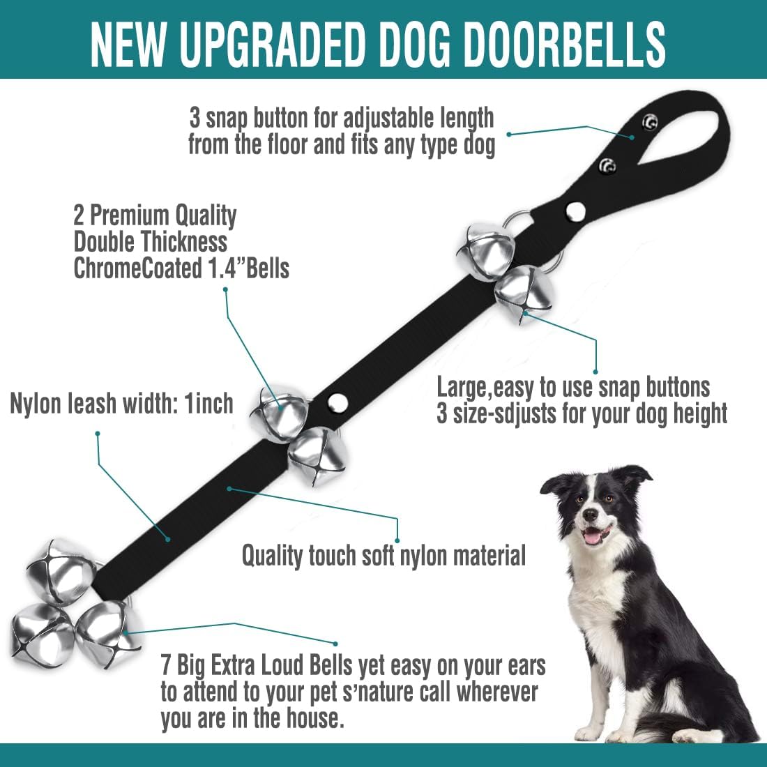 BLUETREE Dog Doorbells Premium Quality Training Potty Great Dog Bells - 01Black(one pack) - image 2