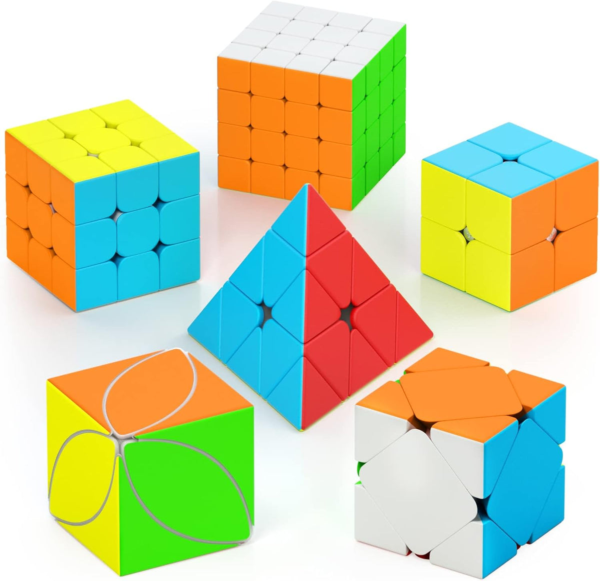 Vdealen Speed Cube Set, 2x2 4x4 Pyramid Mirror Dodecahedron Magic Cube Pack, Puzzle Cube Bundle - 6 Pack-Cube Set