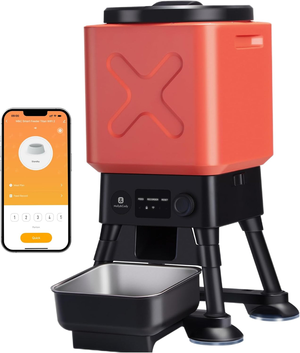 Automatic Dog Feeder for Large Dogs, Remote Feeding - Red with WiFi