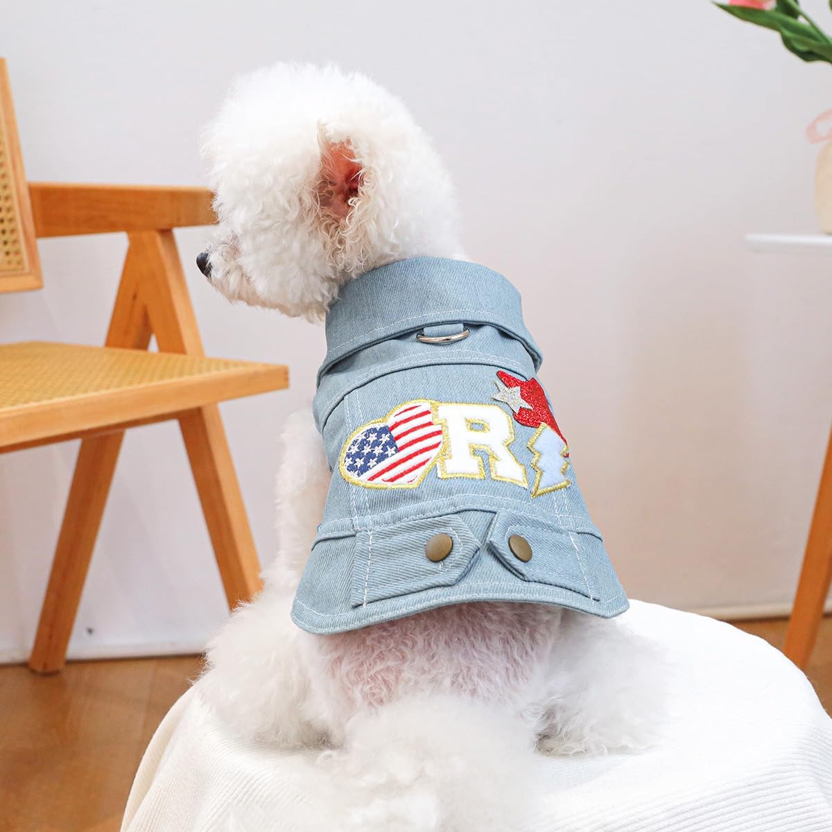 Denim Dog Vest Jacket with Patches & Snap Buttons-Pet Apparel-BIG FRENCHIES-Jane's Pet Boutique