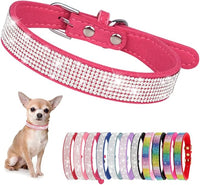 Rhinestone Dog Collar for Small Dogs, Bling Diamond Fancy Crystal Glitter Pretty Jewel Pet Puppy Collars for XXS XS Small Medium Large Breed Girl Dogs Female Cats Kitten, Hot Pink XSmall