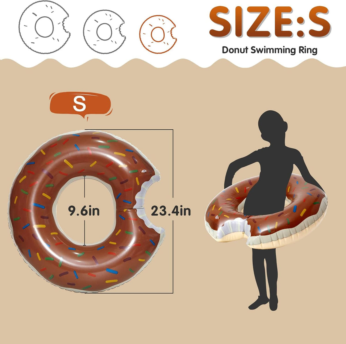 DMAR Donut Pool Float, Donut Tube & Ring for Beach & Pool - 23.4in Chocolate Brown - image 2