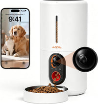 WOPET Automatic Cat Feeder with Camera for Two Cats, 2-Way Audio - White/Orange / Camera