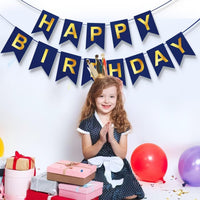 Happy Birthday Banner,Pre-Strung Black and Gold Party Decorations，16ft Pre-Strung Hanging Sign - blue - image 2