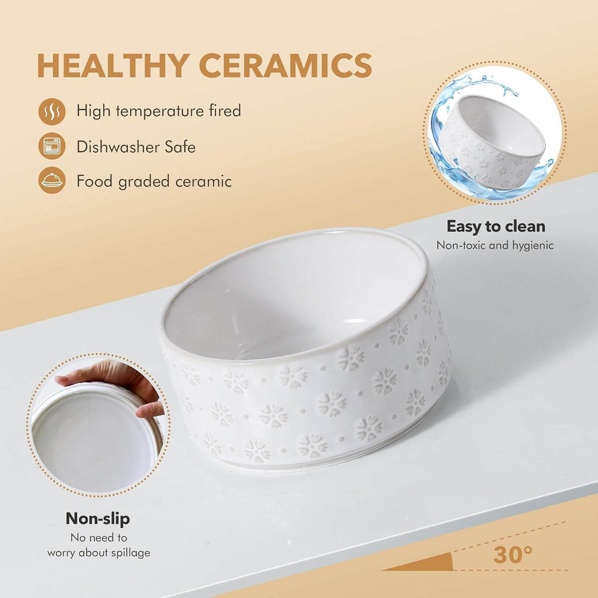 Elevated Dog Bowls, Raised Ceramic Dog Bowl for Small & Medium Dogs – Essentials for Dogs - Double Bowls with Stand- Arctic White / 7.6CUPS - image 4