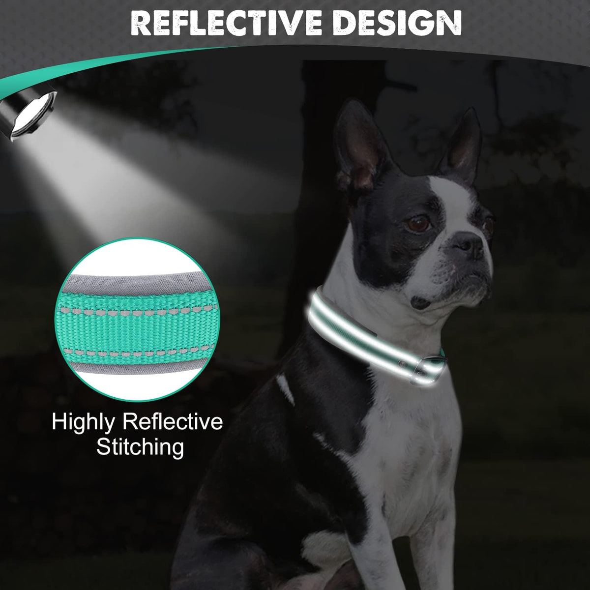 Joytale Reflective Dog Collar for Large Dogs with Wide Padding - Teal / M - image 4