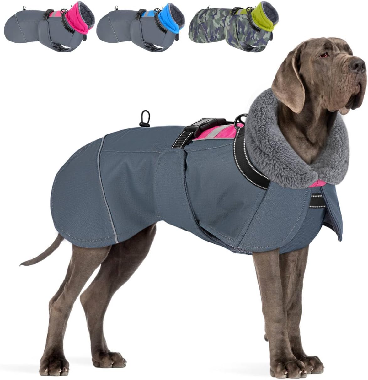 SlowTon Dog Winter Coat, 3 Layers Thick Warm Fleece Lining Dog Jacket – Essentials for Dogs - XXX-Large / Fuchsia