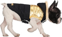 HDE Dog Puffer Jacket Fleece Lined Winter Coat & Harness Hole NVY - Medium / 90s Black and Gold Metallic
