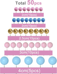ASTARON 50 Pcs Ball Cake Topper Sticks Mini Balloons for Cake - Pink Blue Series - image 2
