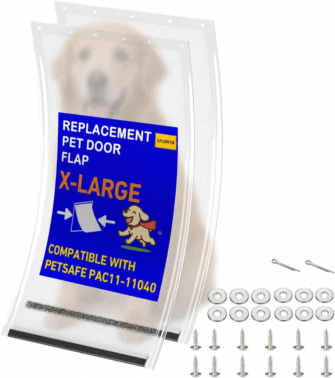 2PC Replacement Flap PAC11-11039 with Screws & Washers for PetSafe - Without Bracket-frosted Transparent / X-Large PAC11-11040 / 2