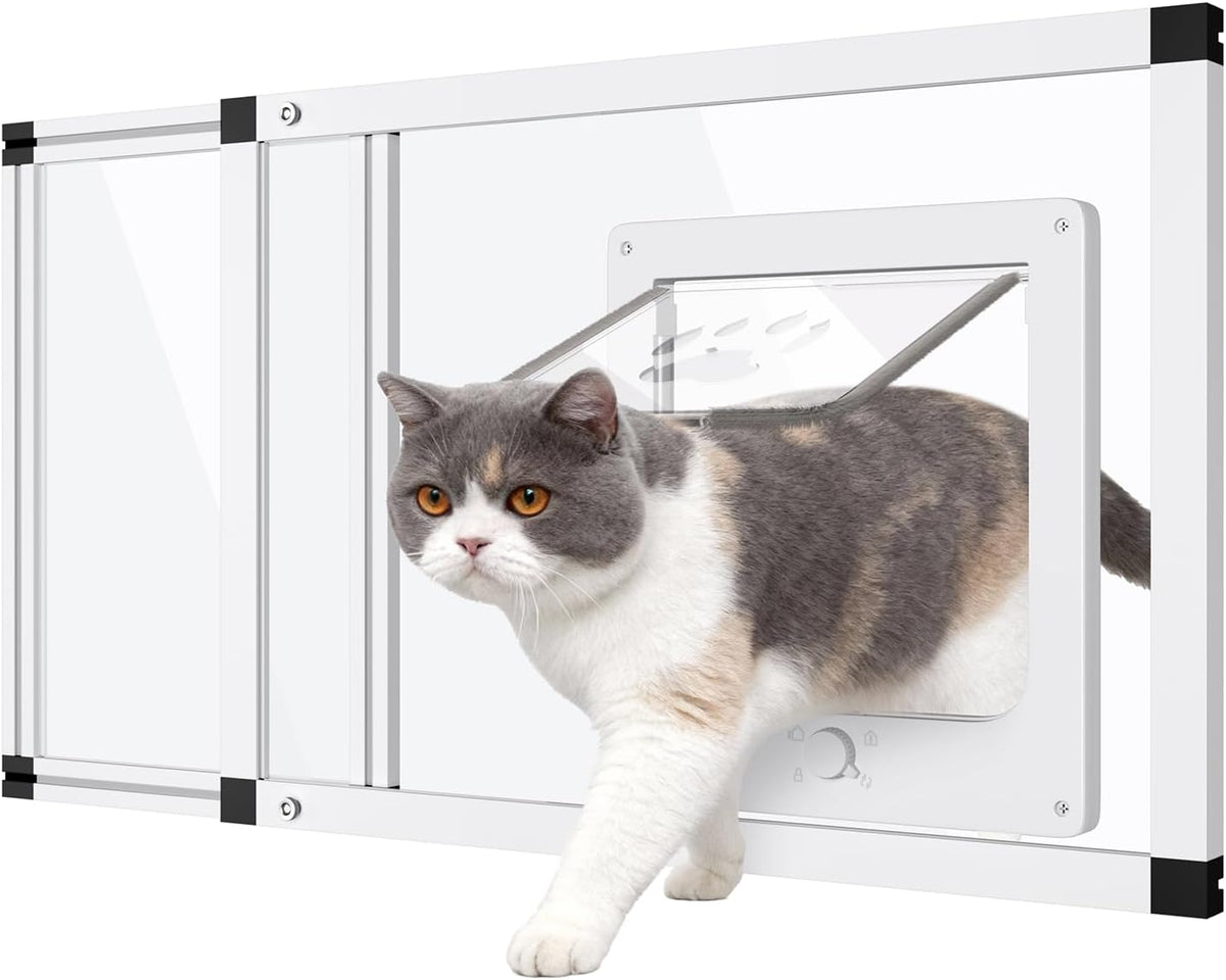 Sliding Cat Door for Window, Fits 32"-37" Width Window - White / Fit Window: 22"-28.5" Width