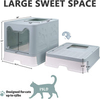 XL Foldable Cat Litter Box with Lid, Jumbo Enclosed Potty - Blue / Large - image 2