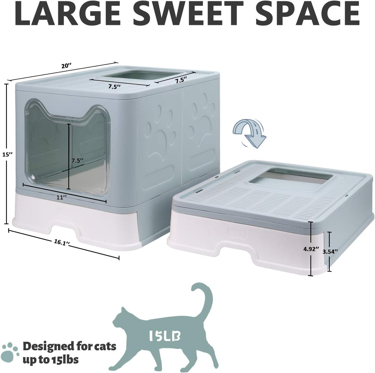 XL Foldable Cat Litter Box with Lid, Jumbo Enclosed Potty - Blue / Large - image 2