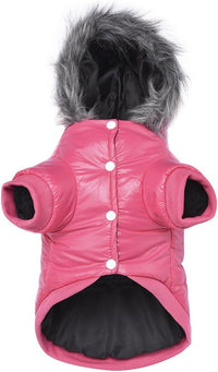 Dog Coat for Small Dogs, Windproof Doggie Puffer Jacket with Leash Hole, Extra Warm Dog Jacket - Large / Pink