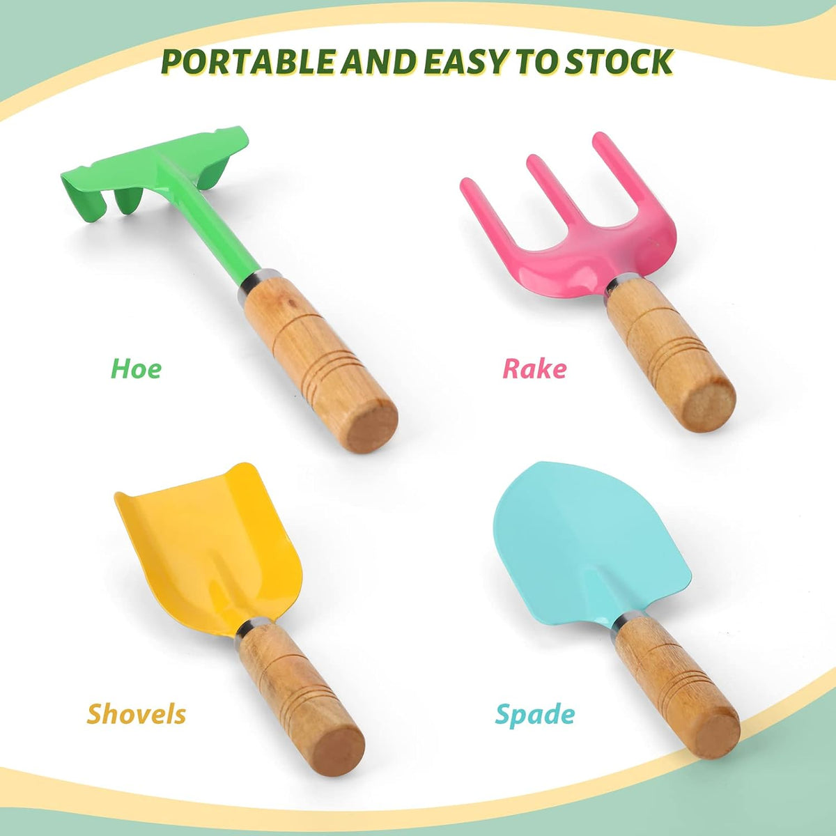 Anzmtosn kids garden tool set with rake, spade, hoe and leaf rake in a mesh bag - view 12