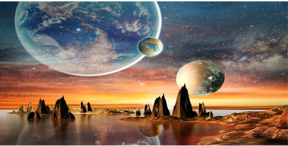 48x18 in Space Aquarium Backdrop Galaxy Planet Earth Fish Tank - 48x18in/120x45cm