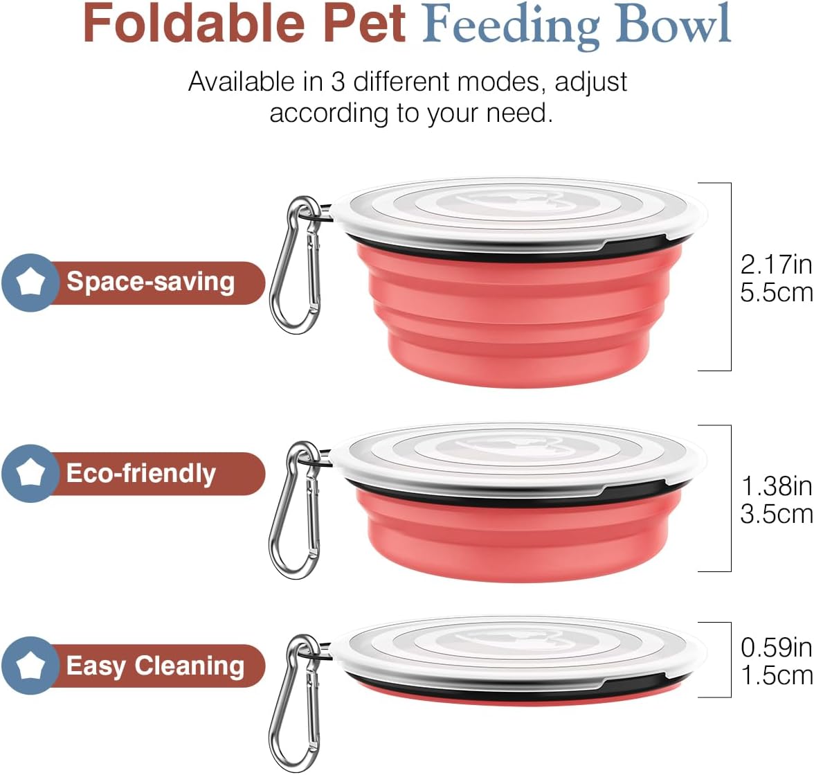 Pawaboo Collapsible Travel Dog Bowls 2 Pack with Lids&Carabiners - 450ml(Pack of 2) / Light Pink + Blue - image 4