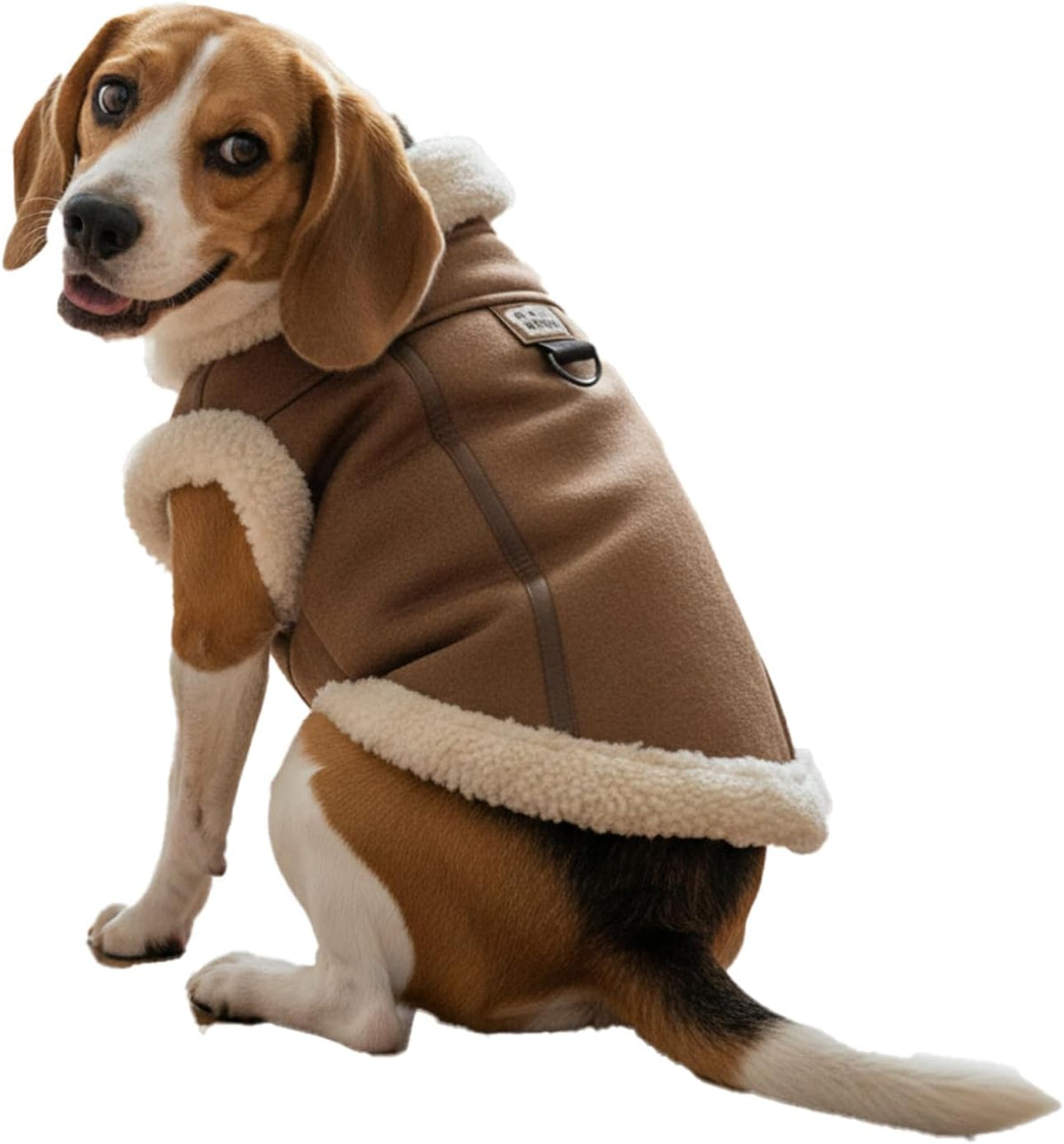 Retro Aviator Dog Jacket – Faux Leather Winter Coat with Plush Sherpa Fleece Lining for Bulldog - Coffee / X-Large
