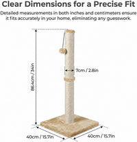 Dimaka Tall Cat Scratching Post Tree Scratcher with Sisal Rope - Light Brown / 34 inches for Large Cats - image 2