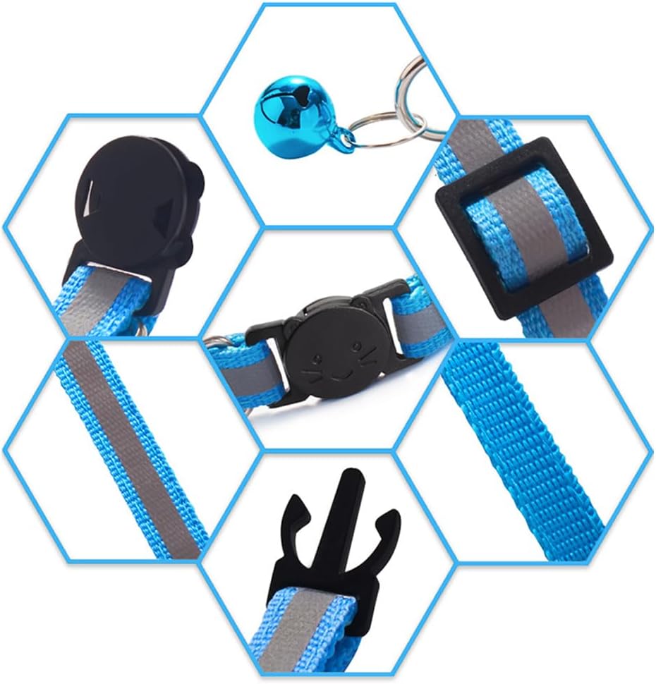 6 pack of reflective nylon cat collars with colored bells - view 2