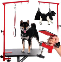 Dog Grooming Table Arm with Hammock, Adjustable Height - Red