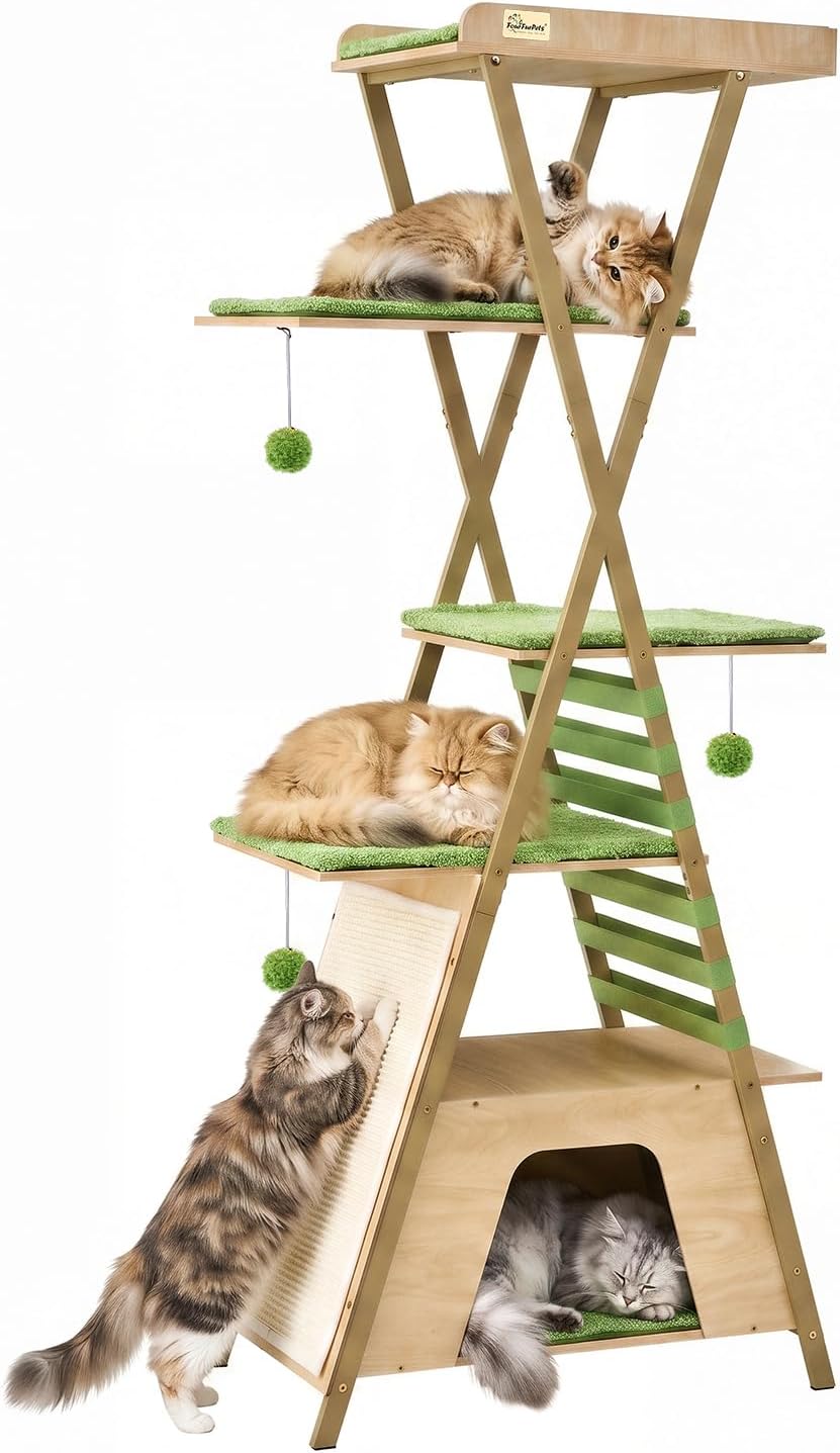 72.4" Modern Cat Tree for Indoor Cats, Multi-Level Cat Condo – Essentials for Cats - Beige