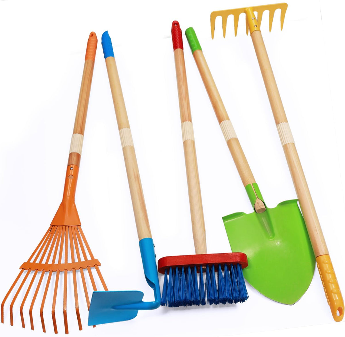 POMIKU 8 piece kids gardening tools set with rake, shovel, spade, hoe and broom