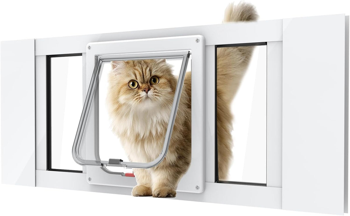 Aluminum Cat Door for Windows - White Tall / Fit 24"-28" Window