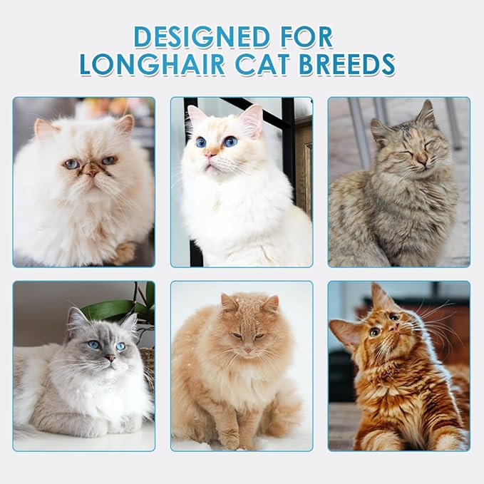 Mooncat Waterless Shampoo & Brush Kit for Longhair Cats | Complete Grooming System for Detangling, Deshedding & Matted Fur | Licking Safe No-Rinse Foam with Gentle Silicone Massager - Made in Taiwan