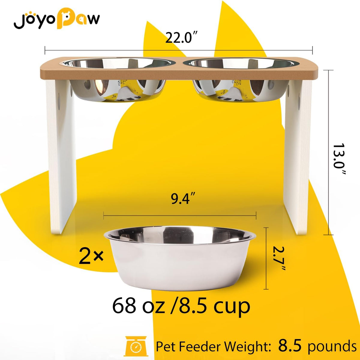 Elevated Dog Bowls, Bamboo Raised Dog Bowl Stand – Essentials for Dogs - Teak - White / X Large: 13'' Tall-68 oz Bowl - image 2