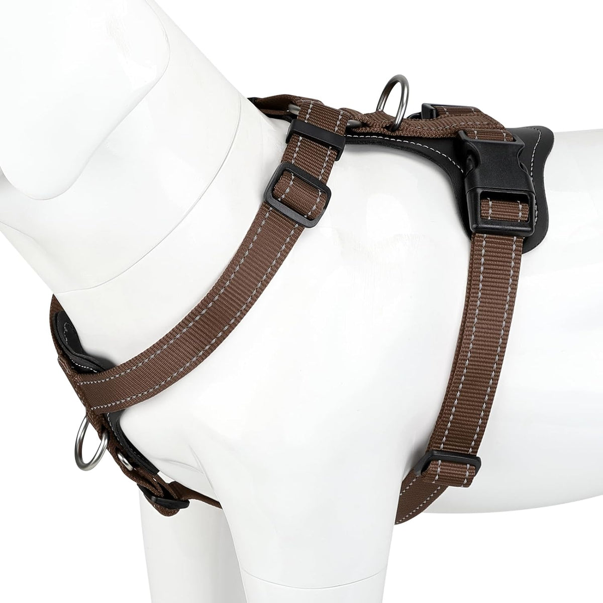 Plutus Pet No Pull Dog Harness with Leather Accents - M / Chocolate