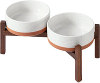 Elevated Dog Bowls, Raised Ceramic Dog Bowl for Small & Medium Dogs – Essentials for Dogs - Double Bowls with Stand- Vanilla White / 5CUPS