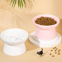 Layhit 2 Pack Raised Slow Feeder Cat Bowls Ceramic Elevated Cat Food - Pink, White - image 4