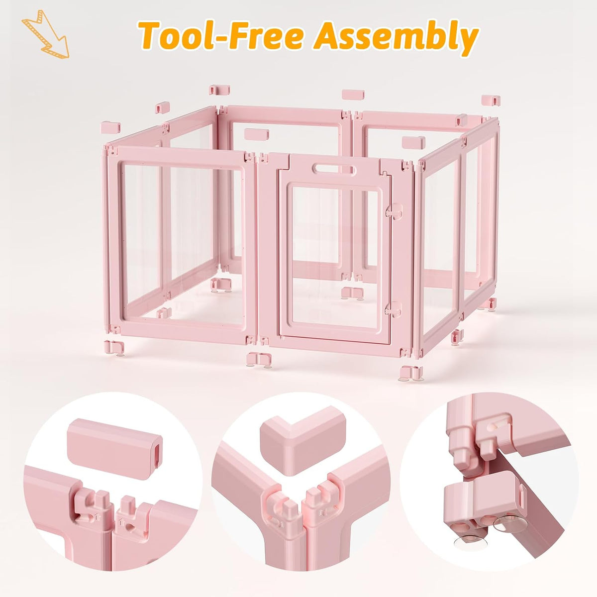DIY Clear Acrylic Dog Playpen House - Skin Pink / 8PCS / 23.6"H - image 3